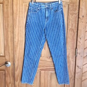 AEO High Rise Tapered Striped Denim Mom jean sz2